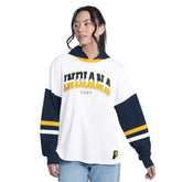 White/Navy Indiana Pacers G-III 4Her by Carl Banks Women's Key Player Oversized Hooded Long Sleeve T-Shirt | NBA