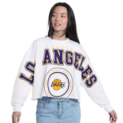 White Los Angeles Lakers G-III 4Her by Carl Banks Women's Bleachers Cropped French Terry Sweatshirt | NBA
