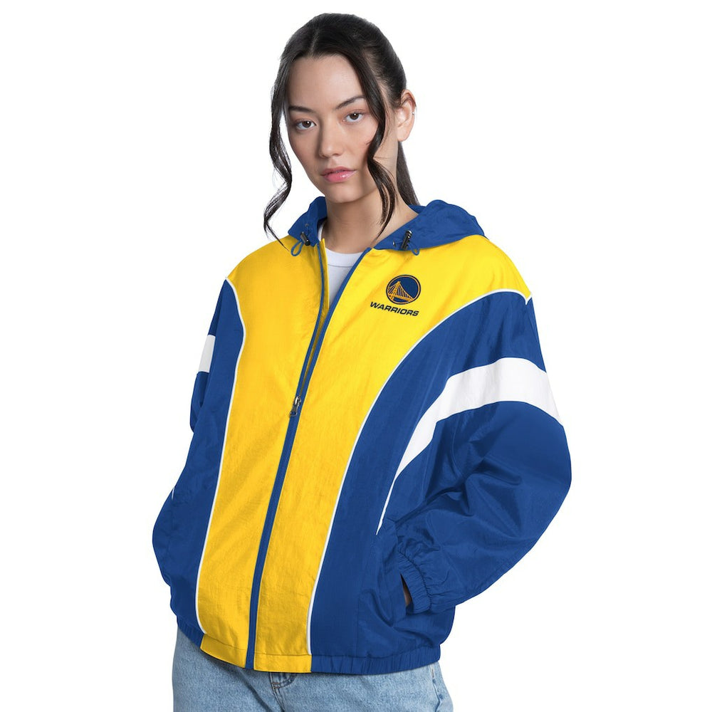 Royal/Gold Golden State Warriors G-III 4Her by Carl Banks Women's Quarterback Lightweight Oversized Full-Zip Jacket sale | NBA
