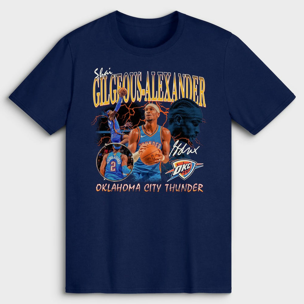 Navy Shai Gilgeous-Alexander Oklahoma City Thunder Player Collage T-Shirt | NBA