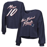 New England Patriots Drake Maye Majestic Threads Women's Off-Shoulder Script Name & Number V-Neck T-Shirt | NFL Outlet