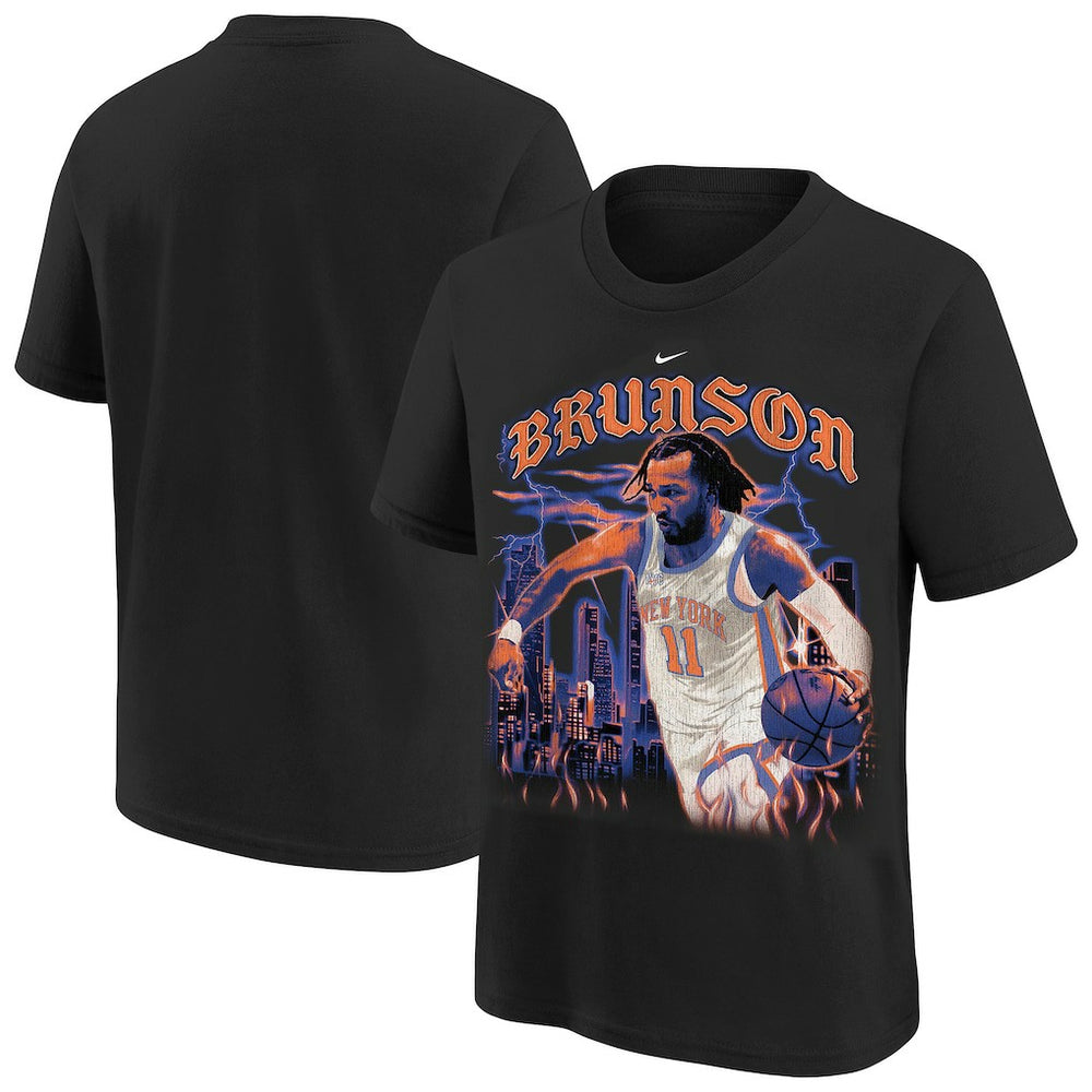 Black Jalen Brunson New York Knicks Youth City Edition Player T-Shirt | NBA