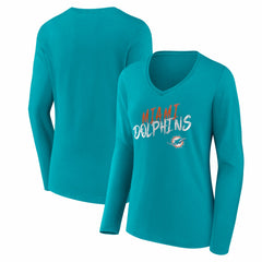 Miami Dolphins Women's Hustle Long Sleeve V-Neck T-Shirt | NFL New