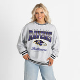 Baltimore Ravens Gameday Couture Women's Oversized Gridiron Drive Ringer Stripe Sweatshirt | NFL US