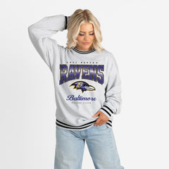 Baltimore Ravens Gameday Couture Women's Oversized Gridiron Drive Ringer Stripe Sweatshirt | NFL US