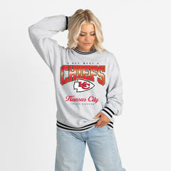 Kansas City Chiefs Gameday Couture Women's Oversized Gridiron Drive Ringer Stripe Sweatshirt | NFL Online