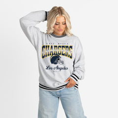 Los Angeles Chargers Gameday Couture Women's Oversized Gridiron Drive Ringer Stripe Sweatshirt | NFL Hot