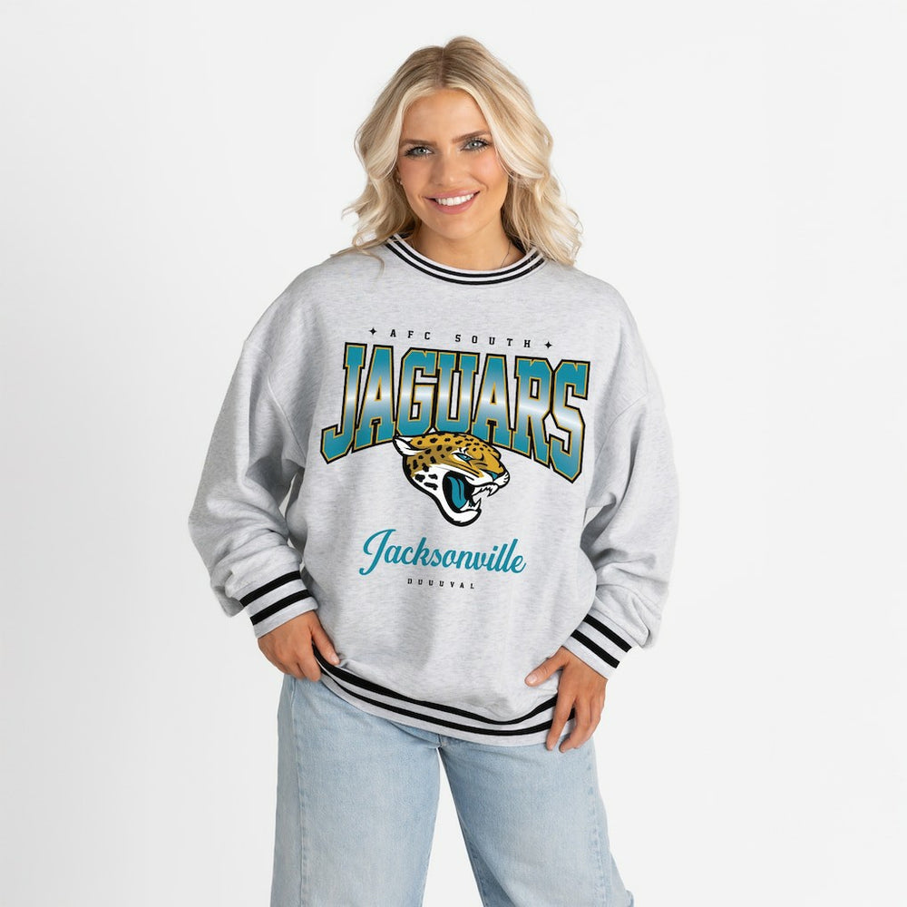 Jacksonville Jaguars Gameday Couture Women's Oversized Gridiron Drive Ringer Stripe Sweatshirt | NFL Online