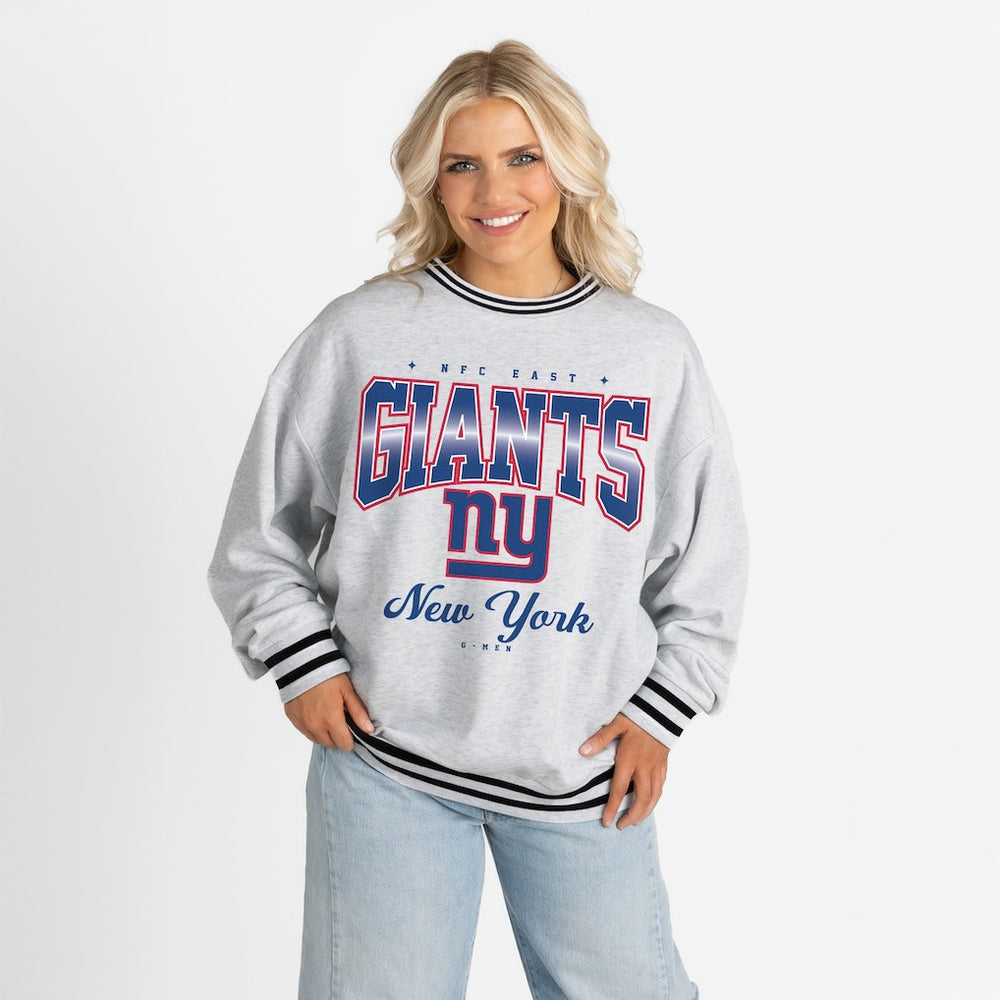 New York Giants Gameday Couture Women's Oversized Gridiron Drive Ringer Stripe Sweatshirt | NFL Online