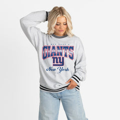 New York Giants Gameday Couture Women's Oversized Gridiron Drive Ringer Stripe Sweatshirt | NFL Online