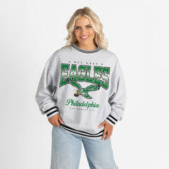 Philadelphia Eagles Gameday Couture Women's Oversized Gridiron Drive Ringer Stripe Sweatshirt | NFL Discount