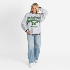 Philadelphia Eagles Gameday Couture Women's Oversized Gridiron Drive Ringer Stripe Sweatshirt | NFL Discount