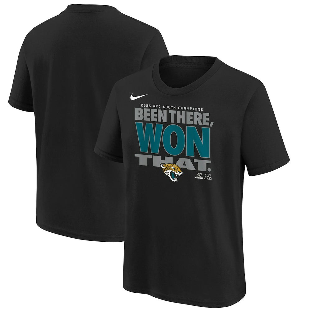 Jacksonville Jaguars Youth 2025 AFC South Division Champions Locker Room Trophy Collection T-Shirt | NFL Sale