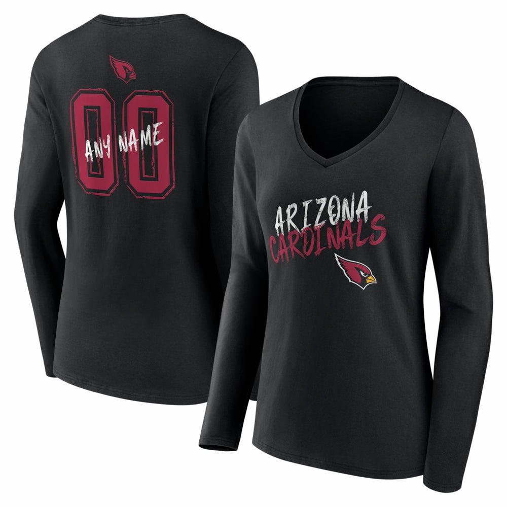 Arizona Cardinals Women's Hustle Personalized Name & Number Long Sleeve V-Neck T-Shirt | NFL Outlet