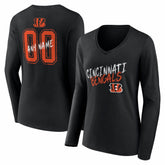Cincinnati Bengals Women's Hustle Personalized Name & Number Long Sleeve V-Neck T-Shirt | NFL Online