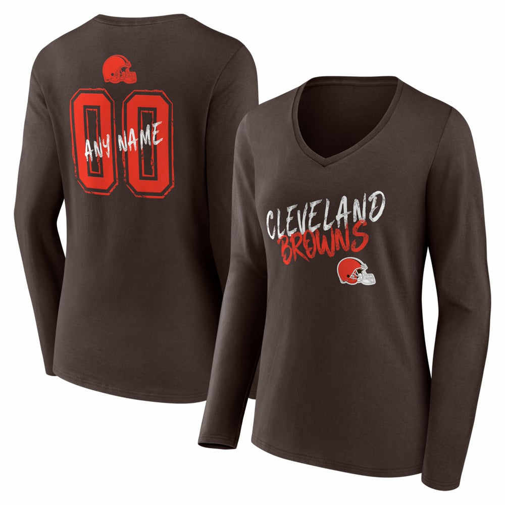 Cleveland Browns Women's Hustle Personalized Name & Number Long Sleeve V-Neck T-Shirt | NFL US