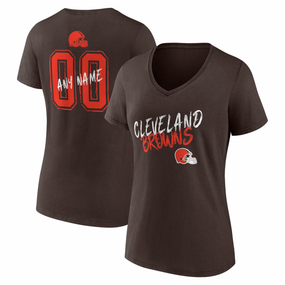 Cleveland Browns Women's Hustle Personalized Name & Number V-Neck T-Shirt | NFL Outlet