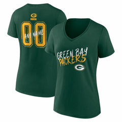 Green Bay Packers Women's Hustle Personalized Name & Number V-Neck T-Shirt | NFL Discount