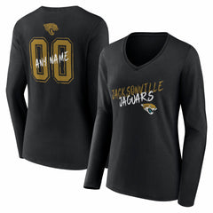 Jacksonville Jaguars Women's Hustle Personalized Name & Number Long Sleeve V-Neck T-Shirt | NFL Near me