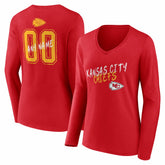 Kansas City Chiefs Women's Hustle Personalized Name & Number Long Sleeve V-Neck T-Shirt | NFL New