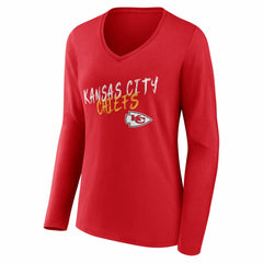 Kansas City Chiefs Women's Hustle Personalized Name & Number Long Sleeve V-Neck T-Shirt | NFL New