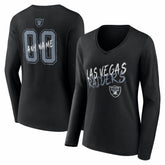 Las Vegas Raiders Women's Hustle Personalized Name & Number Long Sleeve V-Neck T-Shirt | NFL Discount