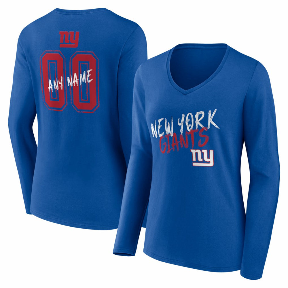 New York Giants Women's Hustle Personalized Name & Number Long Sleeve V-Neck T-Shirt | NFL Discount