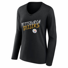 Pittsburgh Steelers Women's Hustle Personalized Name & Number Long Sleeve V-Neck T-Shirt | NFL Sale