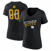 Pittsburgh Steelers Women's Hustle Personalized Name & Number V-Neck T-Shirt | NFL Hot