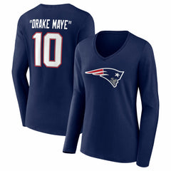 New England Patriots Drake Maye Women's Nickname V-Neck Long Sleeve T-Shirt | NFL Sale