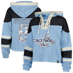 Alexander Ovechkin Washington Capitals '47 Women's Cherry Blossom Superior Lacer Cropped Pullover Hoodie - NHL Hoodies