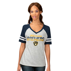 Milwaukee Brewers G-III 4Her by Carl Banks Women's Goal Line Raglan V-Neck T-Shirt - MLB T-shirts