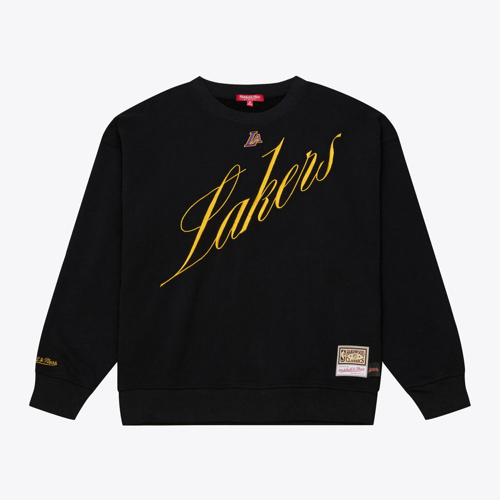 Black Los Angeles Lakers Women's Hardwood Classics Script Lightweight Sweatshirt | NBA