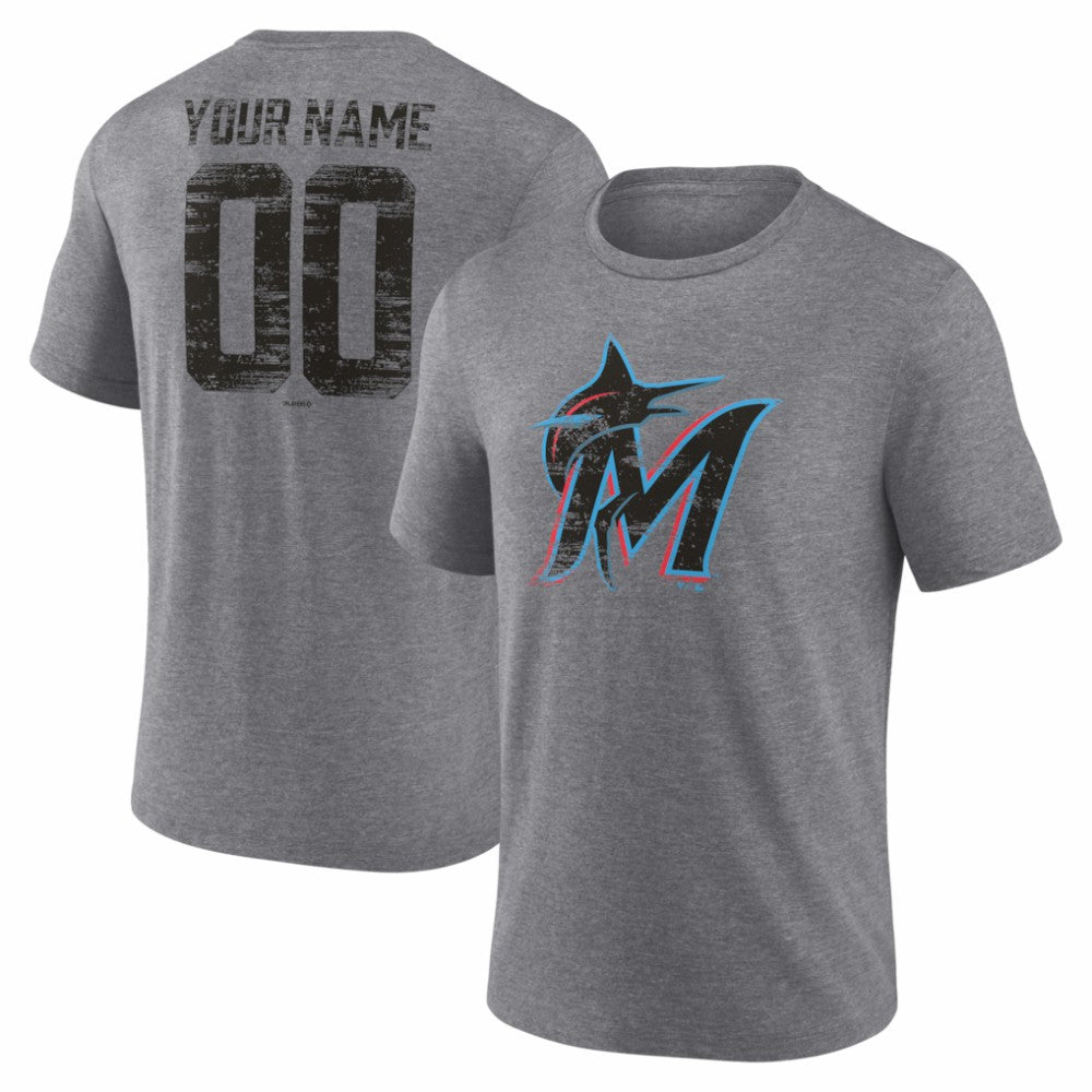 Miami Marlins Heritage Personalized Any Name & Number Tri-Blend T-Shirt - MLB T-shirts