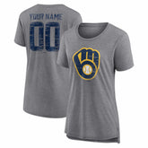 Milwaukee Brewers Women's Heritage Personalized Any Name & Number Tri-Blend T-Shirt - MLB T-shirts
