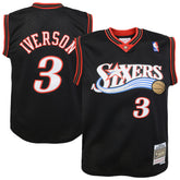 Black Allen Iverson Philadelphia 76ers Youth 2000-01 Swingman Road Jersey | NBA