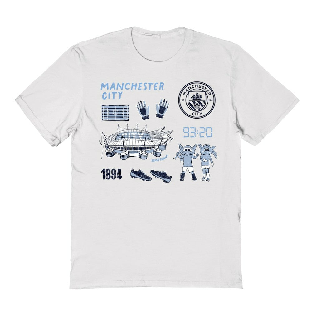 Manchester City Vive La Fete Youth Impressions Icons T-Shirt Discount - White