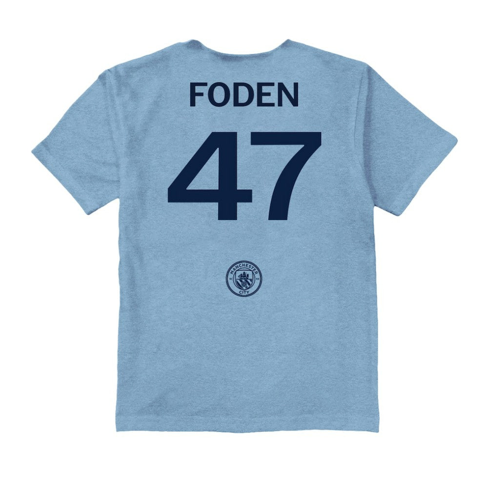 Phil Foden Manchester City Vive La Fete Youth Player Name & Number Color Badge T-Shirt Discount - Light Blue