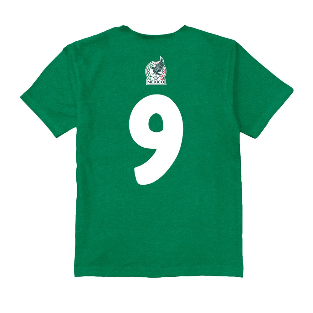 Raúl Jiménez Mexico National Team Vive La Fete Youth Player Name & Number Color Badge T-Shirt for sale - Green