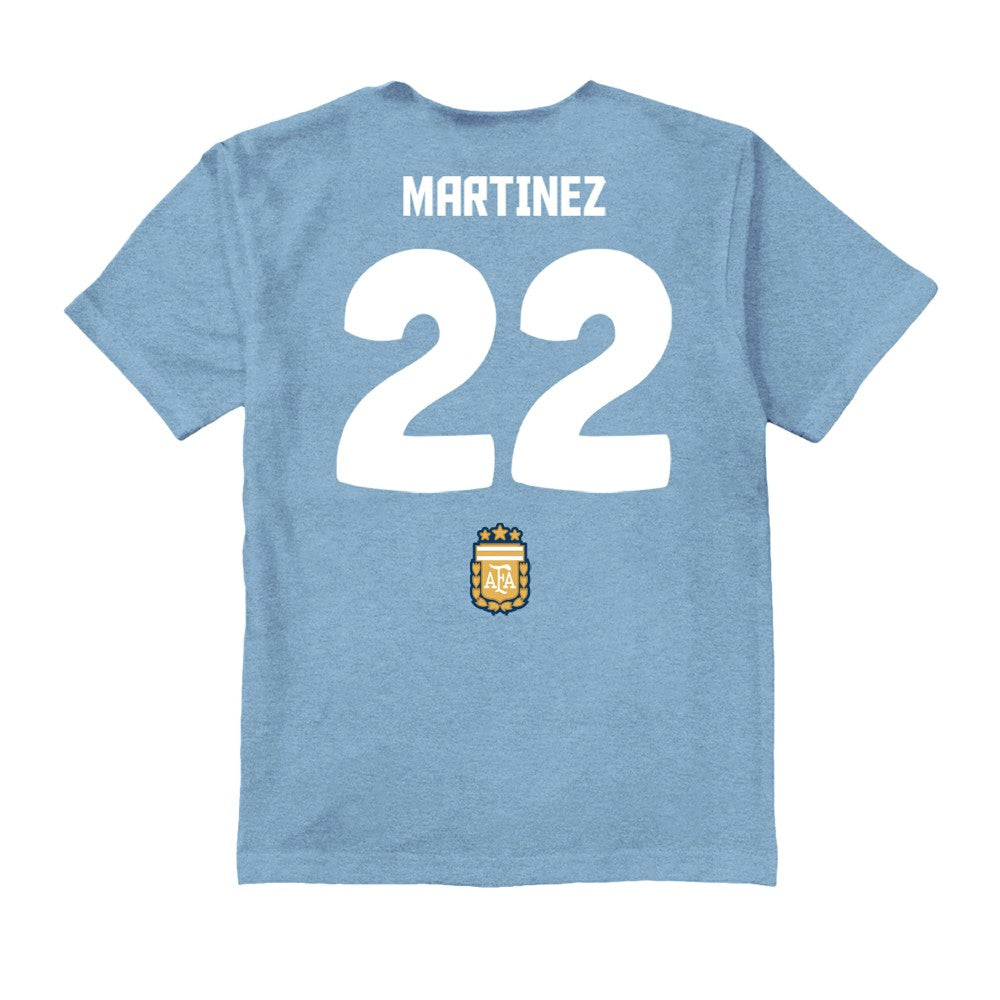 Lautaro Martinez Argentina National Team Vive La Fete Toddler Player Name & Number Chilena Style T-Shirt for sale - Light Blue