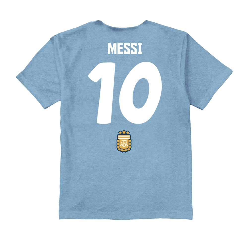 Lionel Messi Argentina National Team Vive La Fete Toddler Player Name & Number Chilena Style T-Shirt for sale - Light Blue