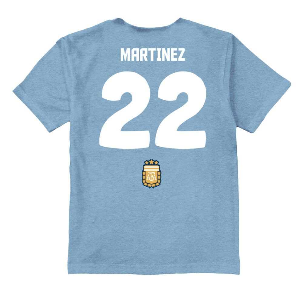Lautaro Martinez Argentina National Team Vive La Fete Youth Player Name & Number Stadium Style T-Shirt for sale - Light Blue