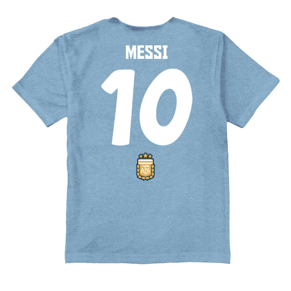 Lionel Messi Argentina National Team Vive La Fete Youth Player Name & Number Stadium Style T-Shirt for sale - Light Blue