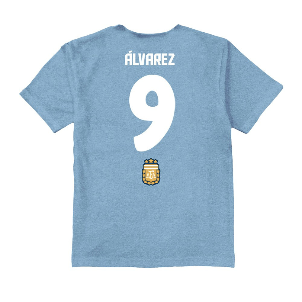 Julián Álvarez Argentina National Team Vive La Fete Toddler Player Name & Number Stadium Style T-Shirt for sale - Light Blue