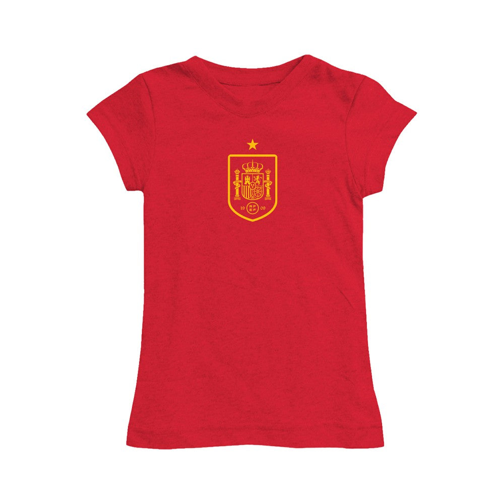 Spain National Team Vive La Fete Girls Toddler Color Badge Fitted T-Shirt for sale - Red