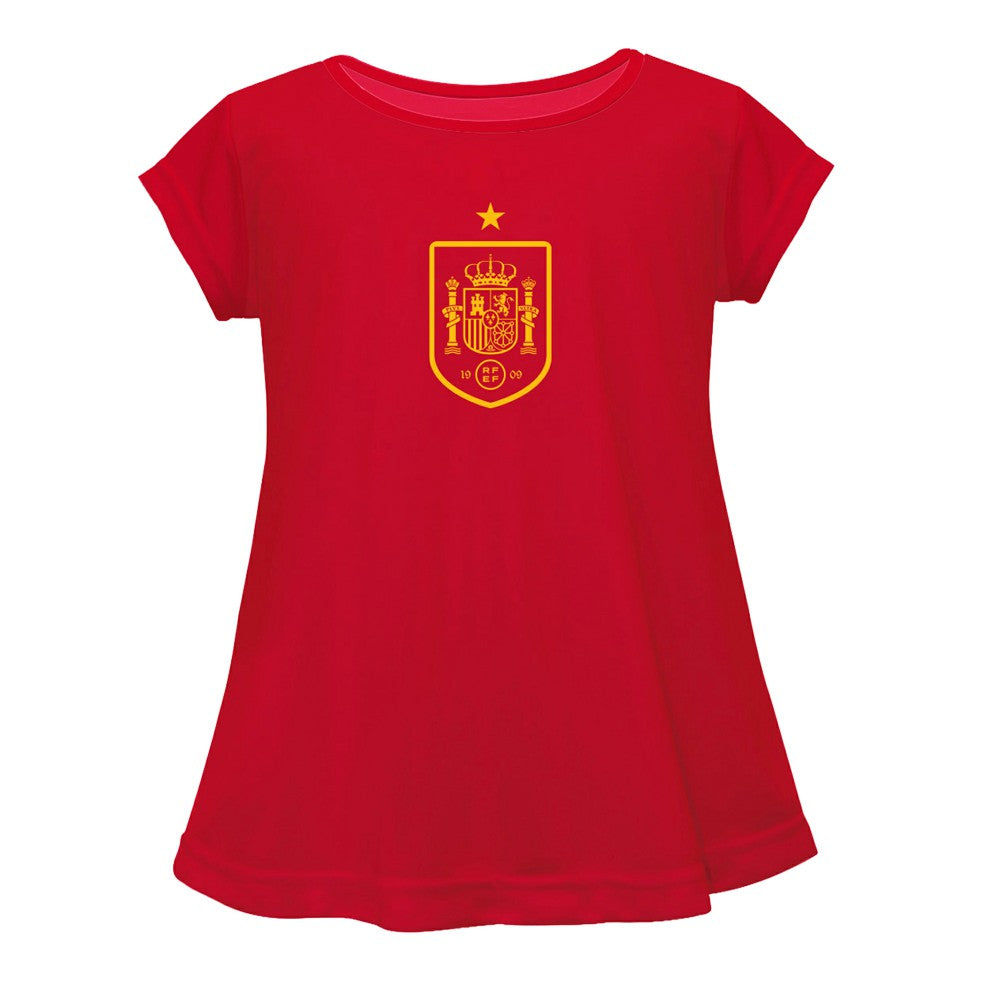 Spain National Team Vive La Fete Girls Youth Color Badge A-Line Top for sale - Red