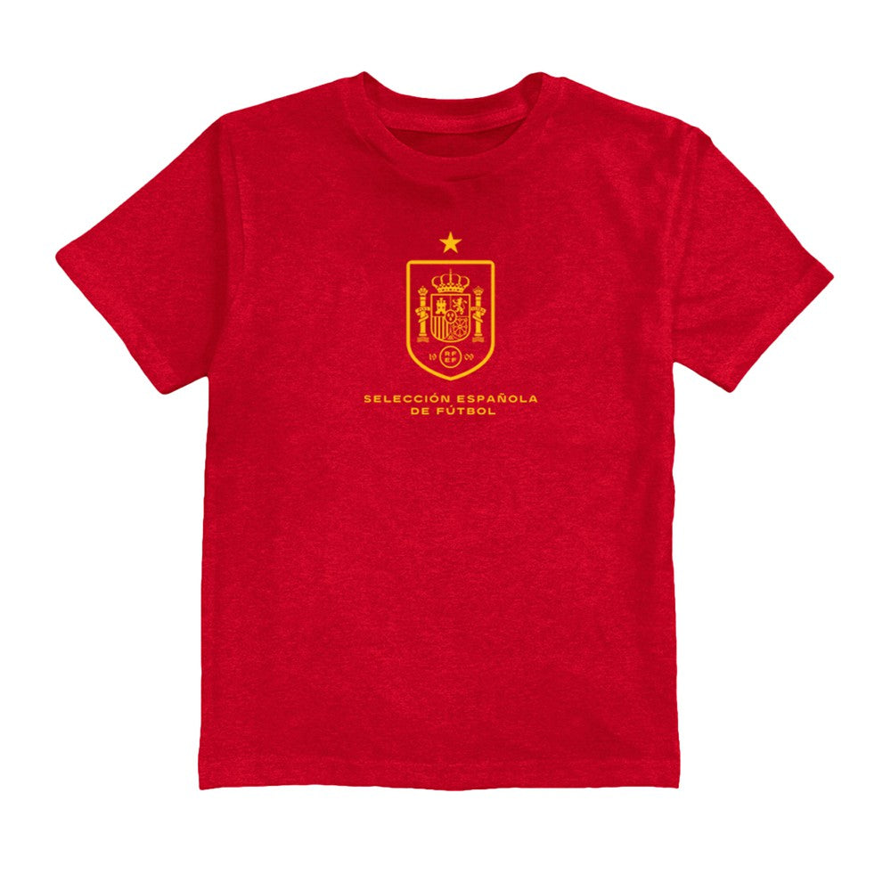 Spain National Team Vive La Fete Youth Color Badge T-Shirt for sale - Red
