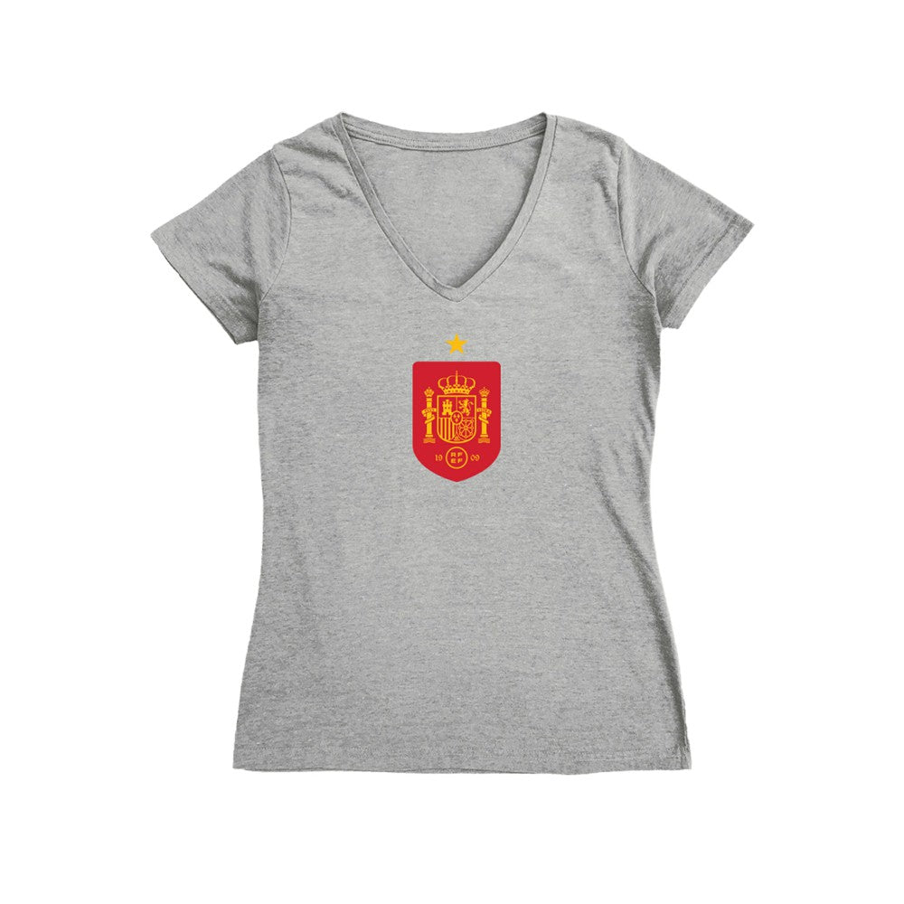 Spain National Team Vive La Fete Women's Color Badge V-Neck Fitted T-Shirt for sale - Gray