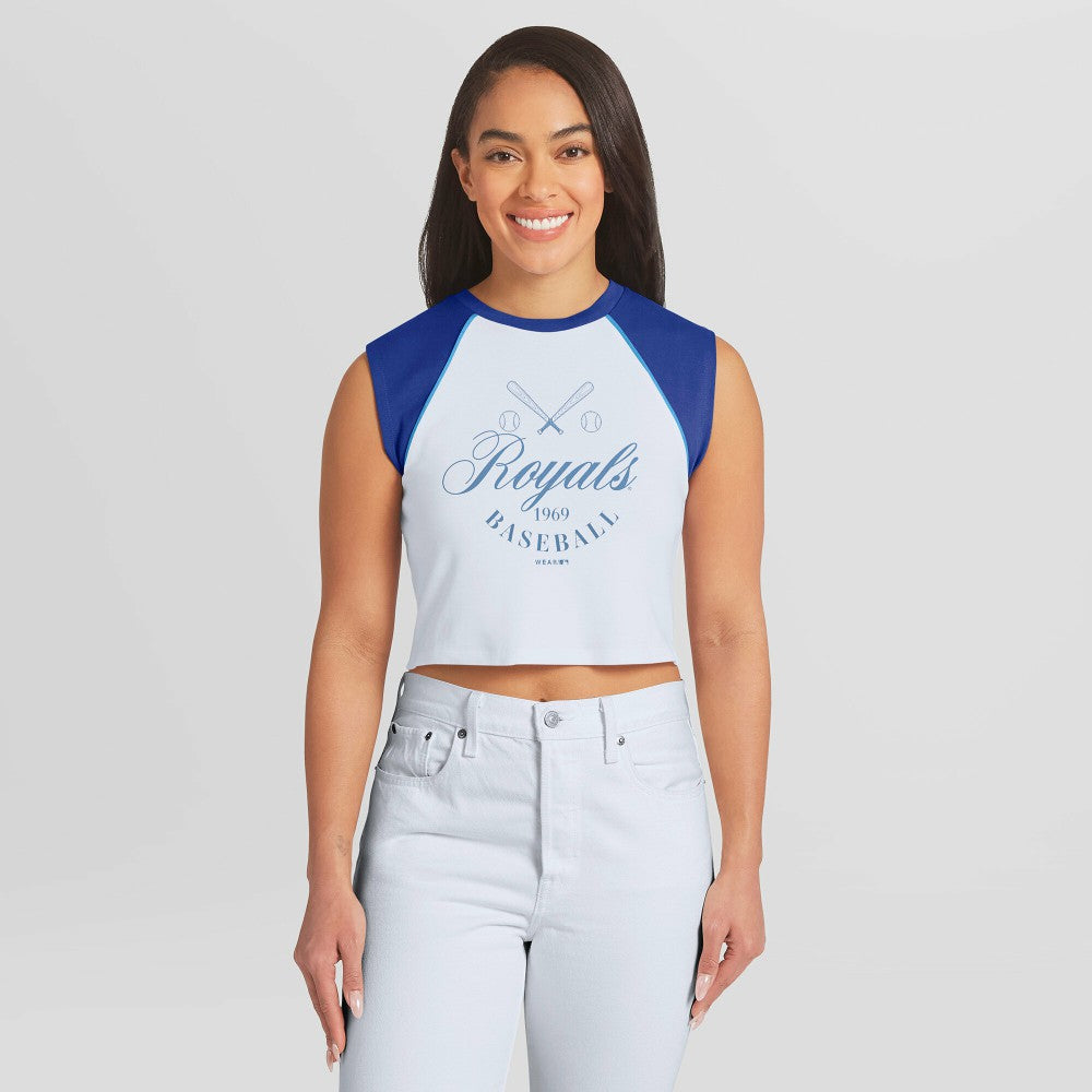 Kansas City Royals WEAR by Erin Andrews Women's Cooperstown Cropped Raglan Tank Top - MLB Tanks