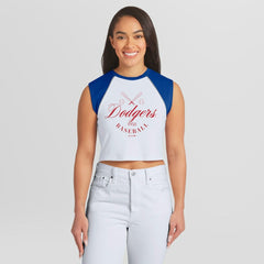 Los Angeles Dodgers WEAR by Erin Andrews Women's Cooperstown Cropped Raglan Tank Top - MLB Tanks